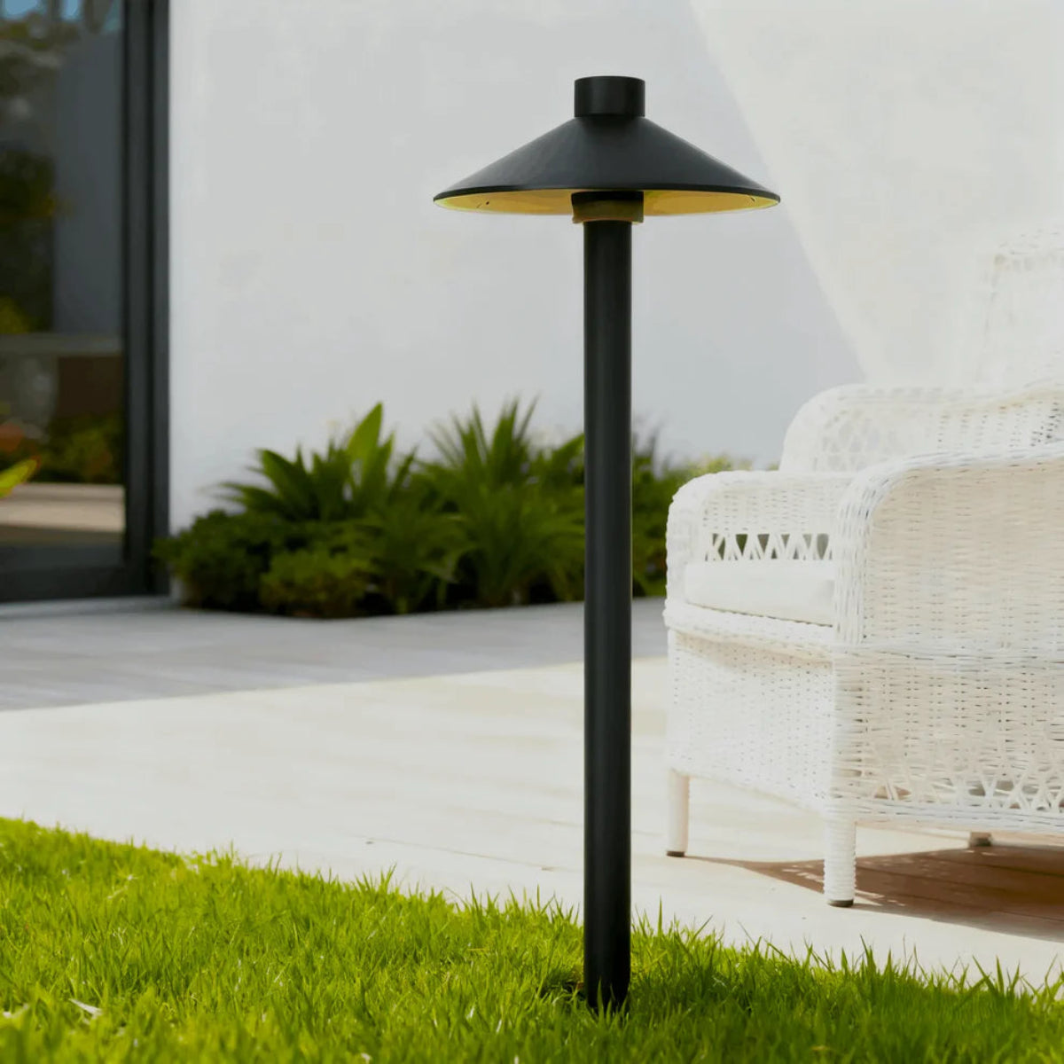 Irondale Modern Black Hooded Outdoor Path Light – Waterproof Garden Lighting
